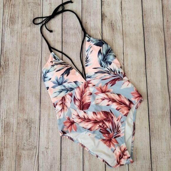 PINK Victoria's Secret Tropical Print Plunging V-Neck One-Piece Swimsuit